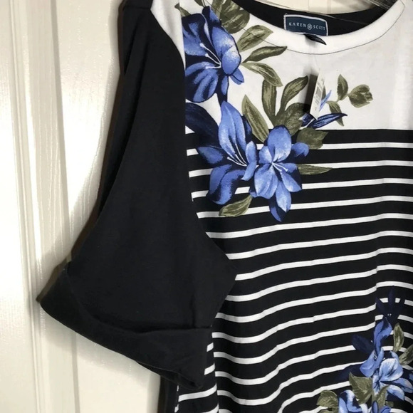 KAREN SCOTT Striped Floral Print Top - Picture 2 of 8